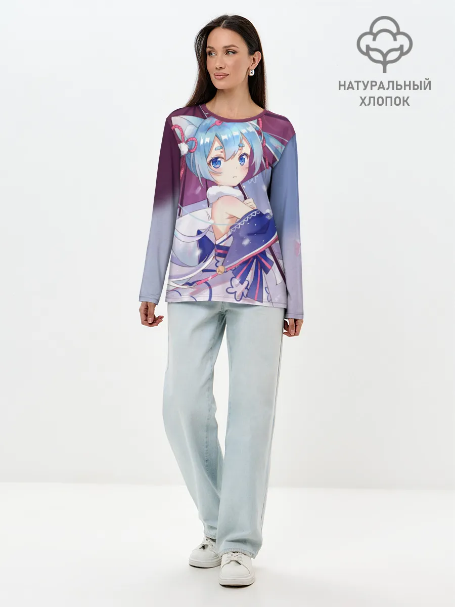 Лонгслив женский. Хлопок / Хацуне Мику с зонтом