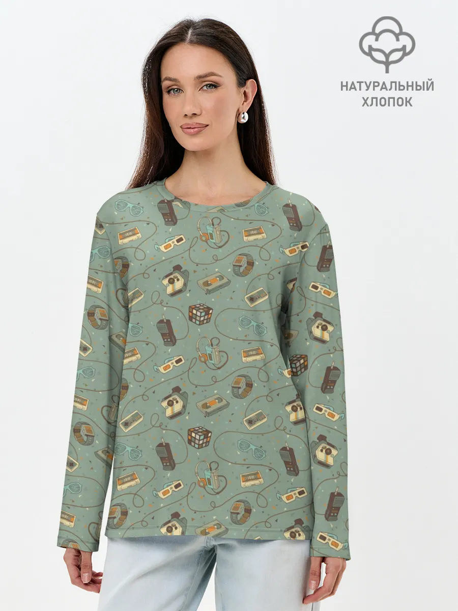 Лонгслив женский. Хлопок / Oldschool pattern