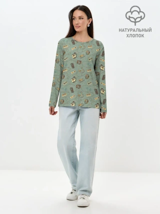 Лонгслив женский. Хлопок / Oldschool pattern