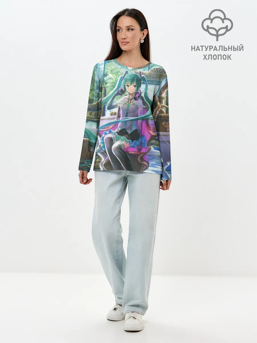 Лонгслив женский. Хлопок / Мика Хацуне за фортепиано