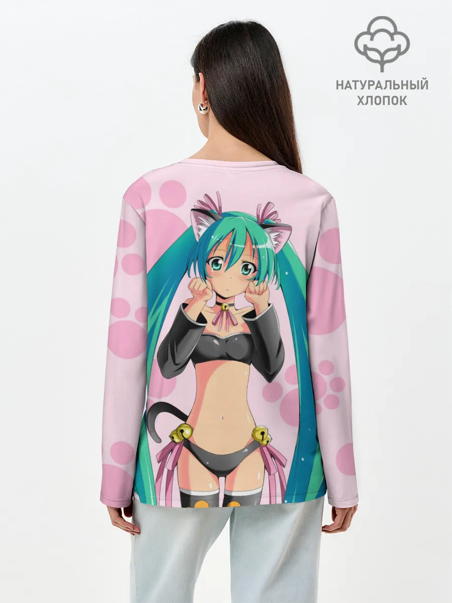Лонгслив женский. Хлопок / Хатсуне Мику на розовом фоне
