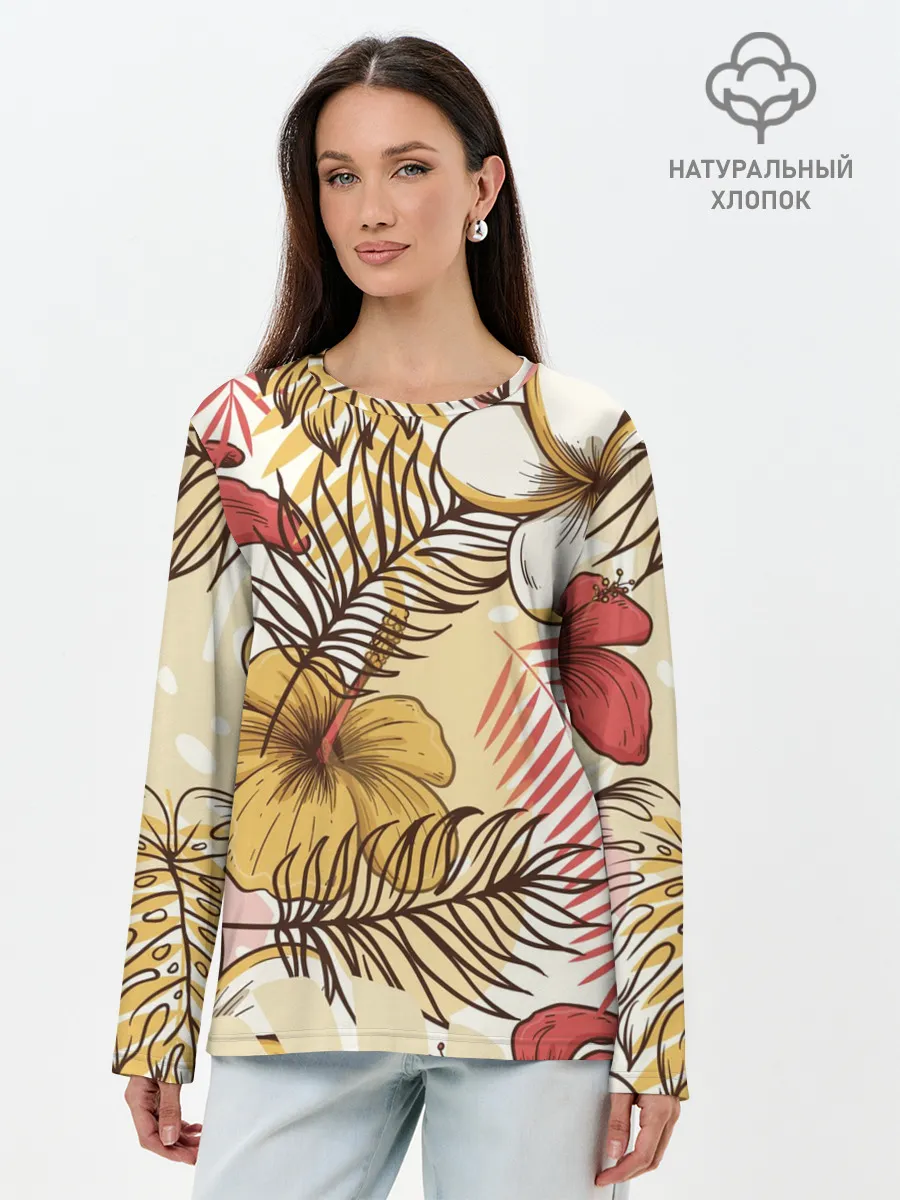 Лонгслив женский. Хлопок / Тропики