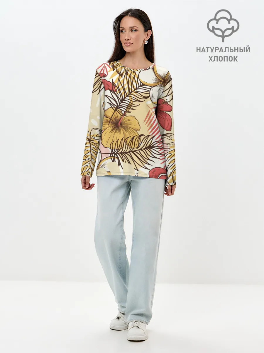 Лонгслив женский. Хлопок / Тропики