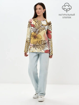 Лонгслив женский. Хлопок / Тропики