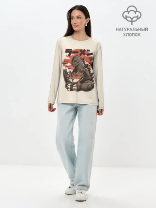 Лонгслив женский. Хлопок / GODZILLA КУШАЕТ | ГОДЗИЛЛА