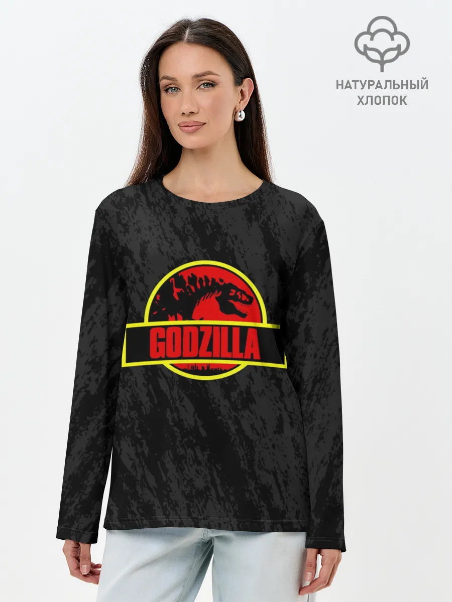 Лонгслив женский. Хлопок / JURASSIC GODZILLA | ГОДЗИЛЛА