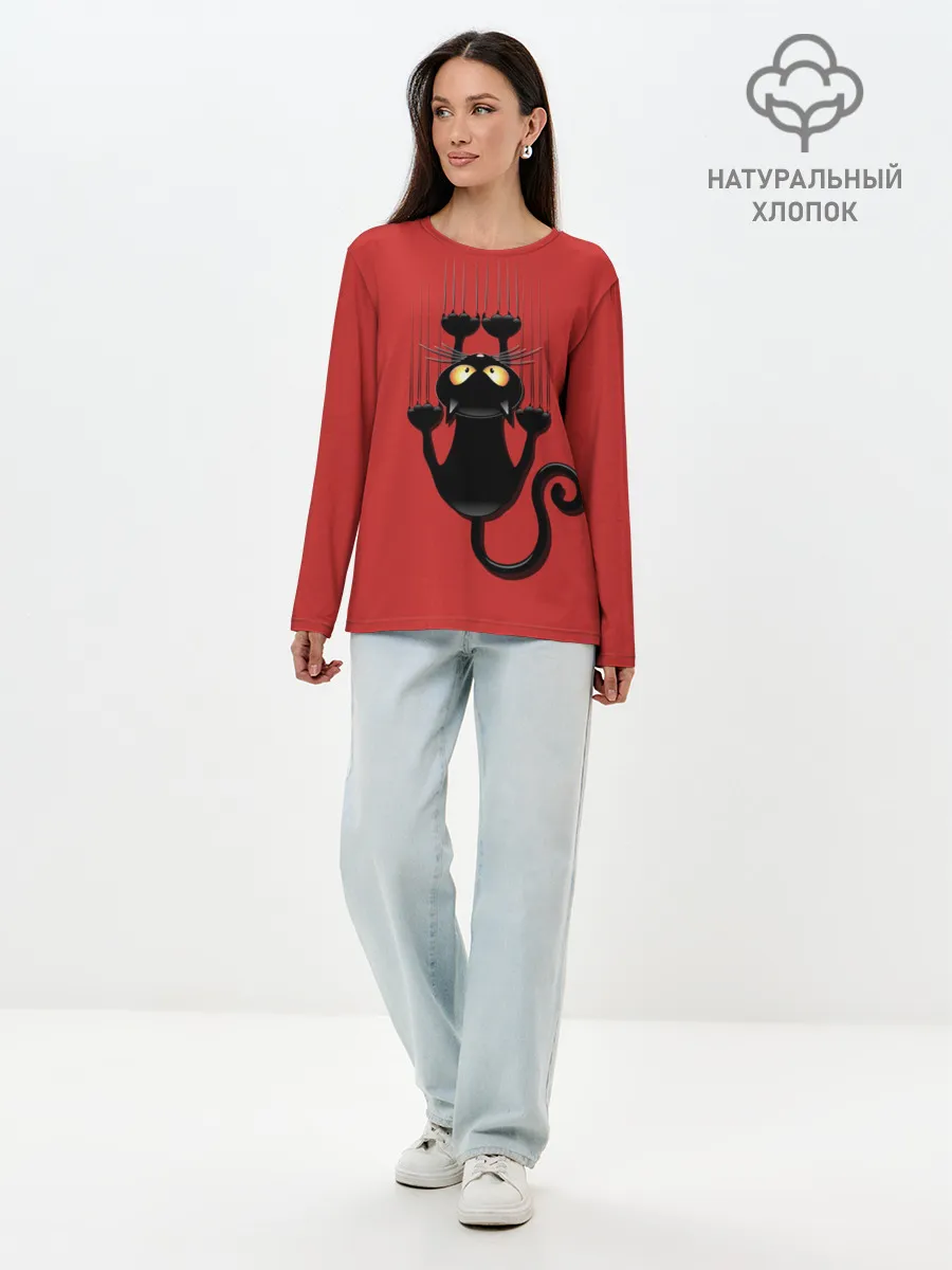 Лонгслив женский. Хлопок / Черный Кот