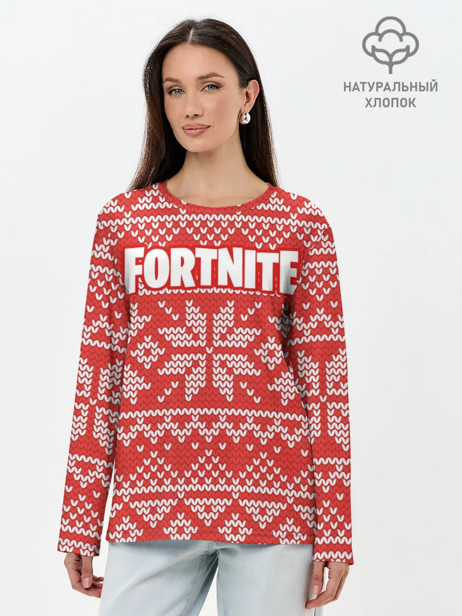 Лонгслив женский. Хлопок / Новогодний Fortnite