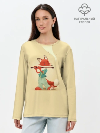 Лонгслив женский. Хлопок / Лисичка с флейтой