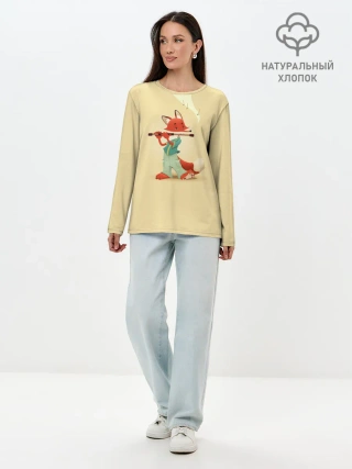 Лонгслив женский. Хлопок / Лисичка с флейтой