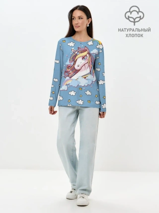 Лонгслив женский. Хлопок / Радужный Единорог