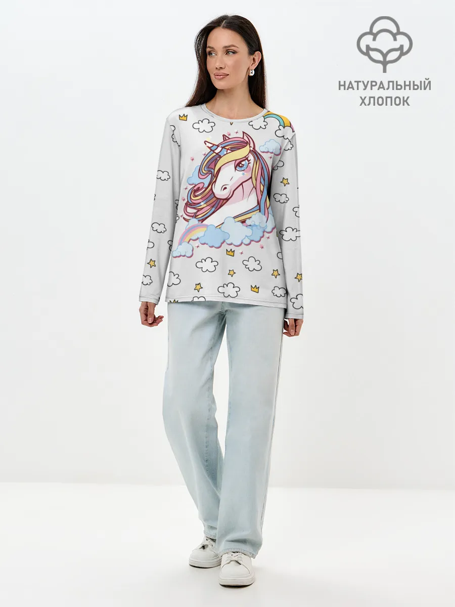 Лонгслив женский. Хлопок / Единорог