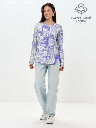 Лонгслив женский. Хлопок / AHEGAO BLUE