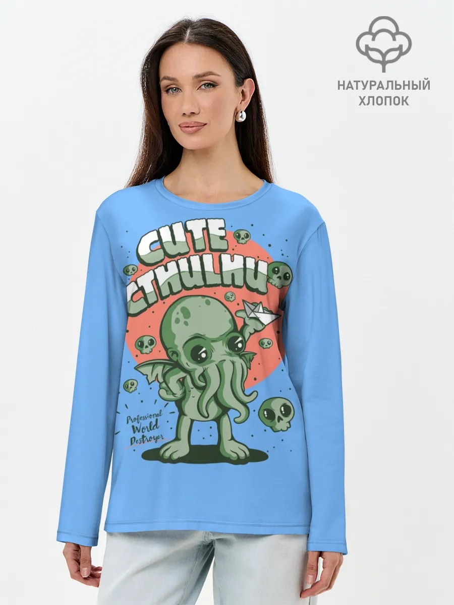 Лонгслив женский. Хлопок / Ктулху