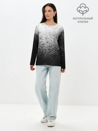 Лонгслив женский. Хлопок / БРЫЗГИ КРАСОК ЧЁРНЫЙ