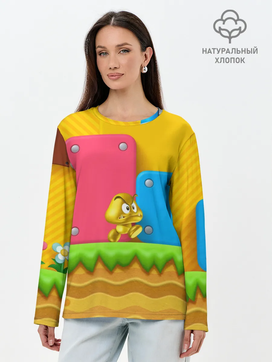Лонгслив женский. Хлопок / Супер Марио