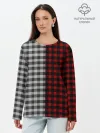 Лонгслив женский. Хлопок / Красно белая рубашка в клетку