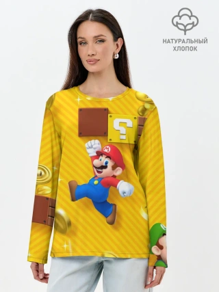 Лонгслив женский. Хлопок / Супер Марио