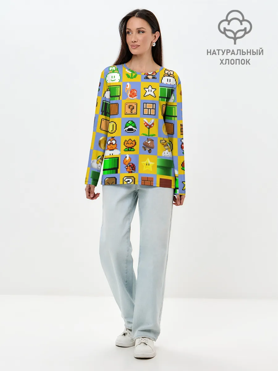Лонгслив женский. Хлопок / Super Mario Pop art