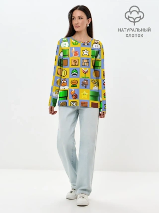 Лонгслив женский. Хлопок / Super Mario Pop art