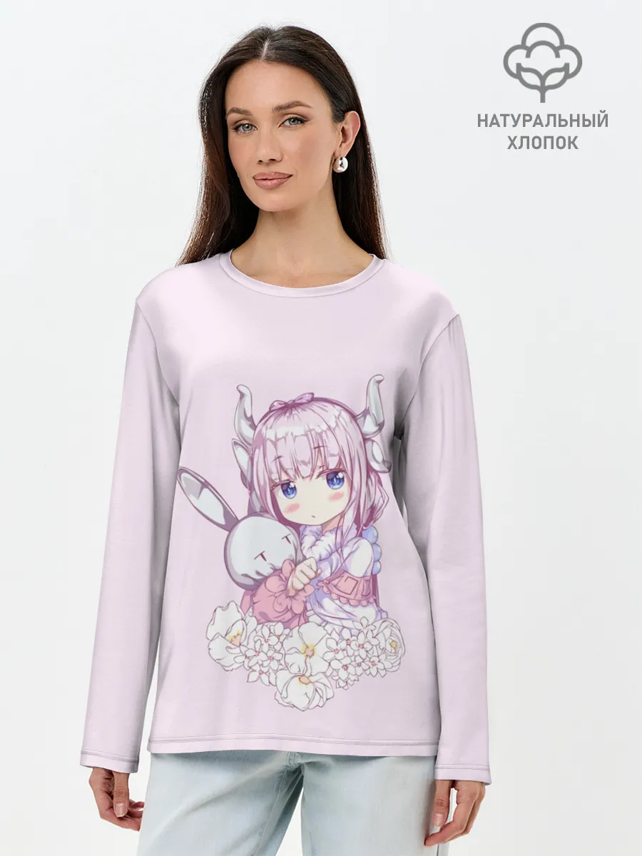 Лонгслив женский. Хлопок / Дракон-Горничная Кобаяши