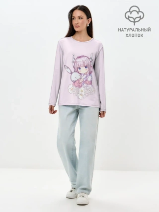 Лонгслив женский. Хлопок / Дракон-Горничная Кобаяши