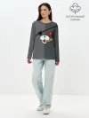 Лонгслив женский. Хлопок / KUROKUMA на сером