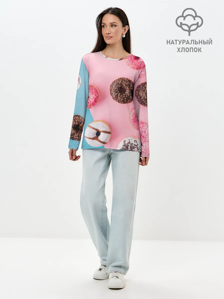 Лонгслив женский. Хлопок / пончики