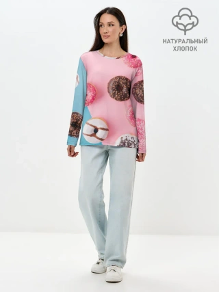 Лонгслив женский. Хлопок / пончики