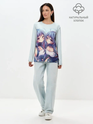 Лонгслив женский. Хлопок / Аниме девочки-двойняшки