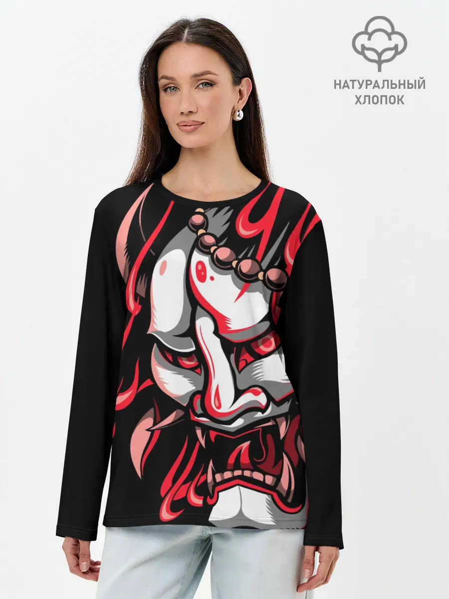 Лонгслив женский. Хлопок / Демон Они