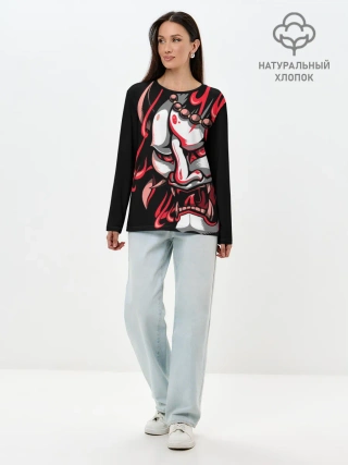 Лонгслив женский. Хлопок / Демон Они