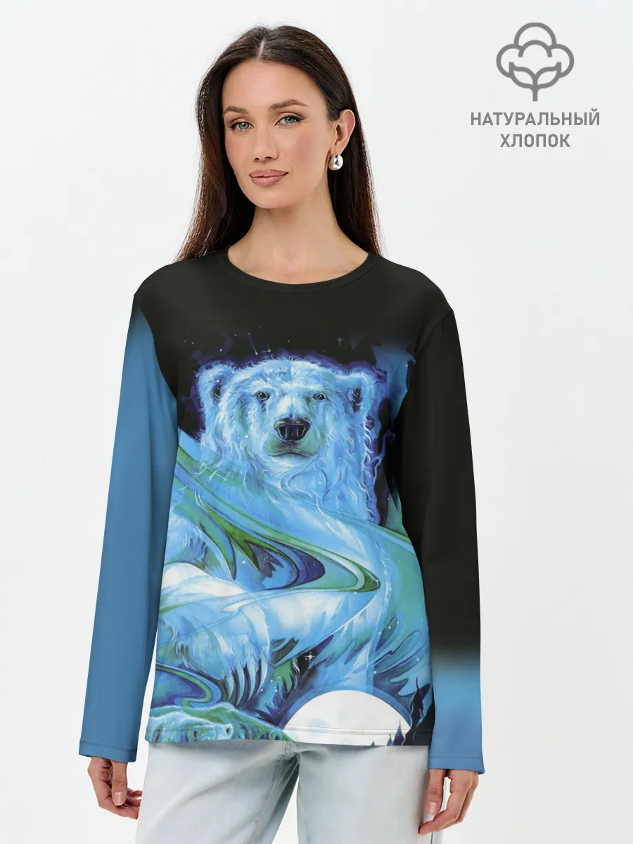Лонгслив женский. Хлопок / Мишка на Севере