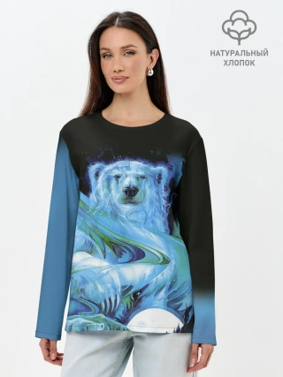 Лонгслив женский. Хлопок / Мишка на Севере