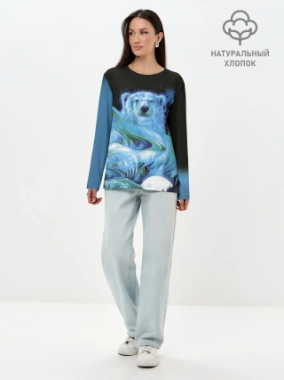 Лонгслив женский. Хлопок / Мишка на Севере