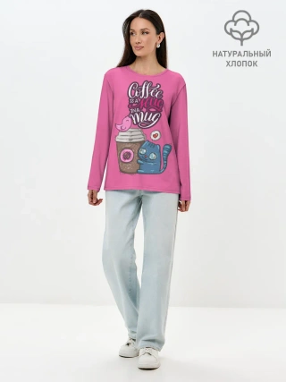 Лонгслив женский. Хлопок / Coffee is a hug