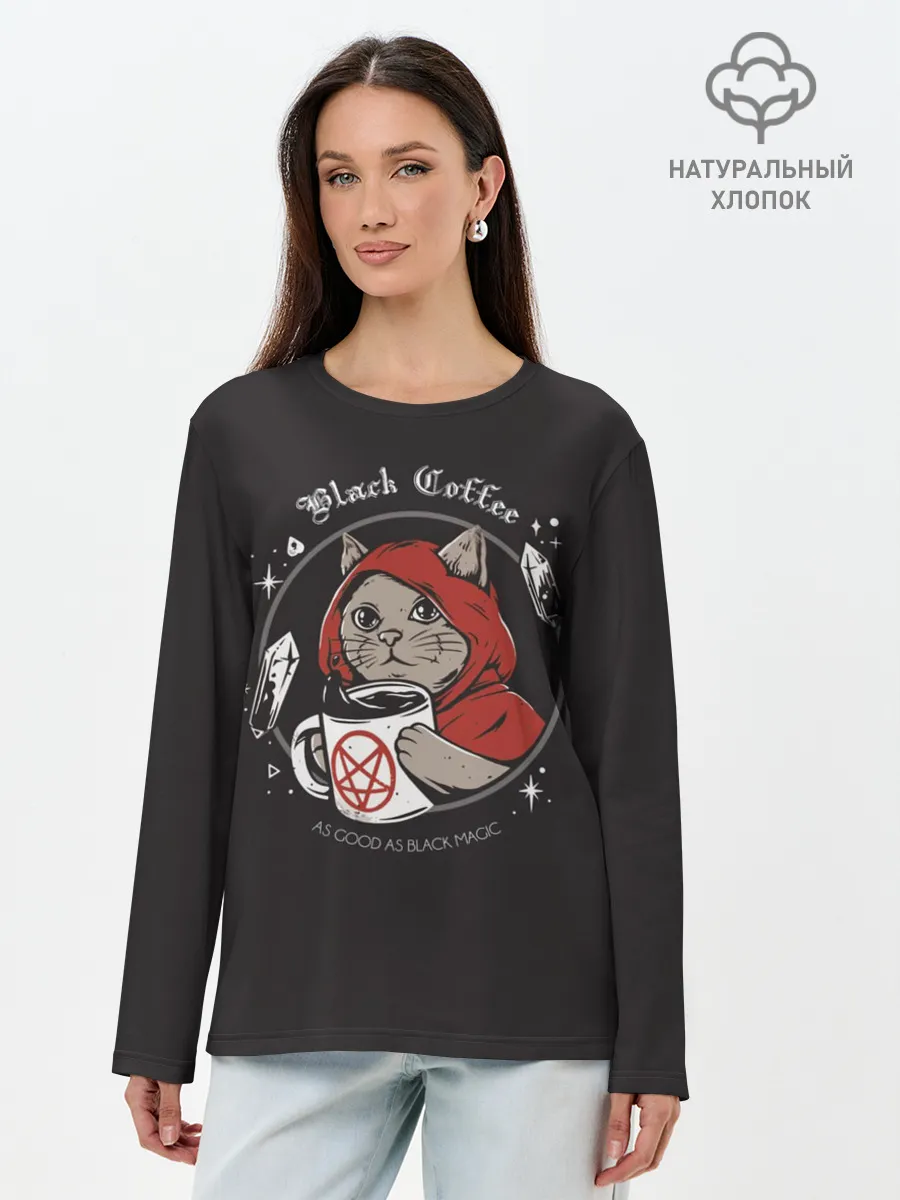 Лонгслив женский. Хлопок / Cat Wizard