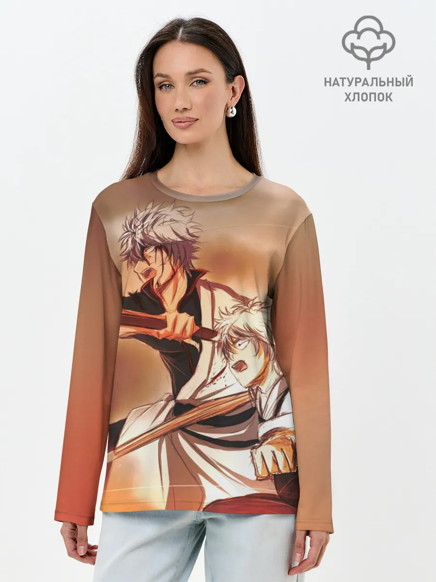 Лонгслив женский. Хлопок / гинтоки саката самурай
