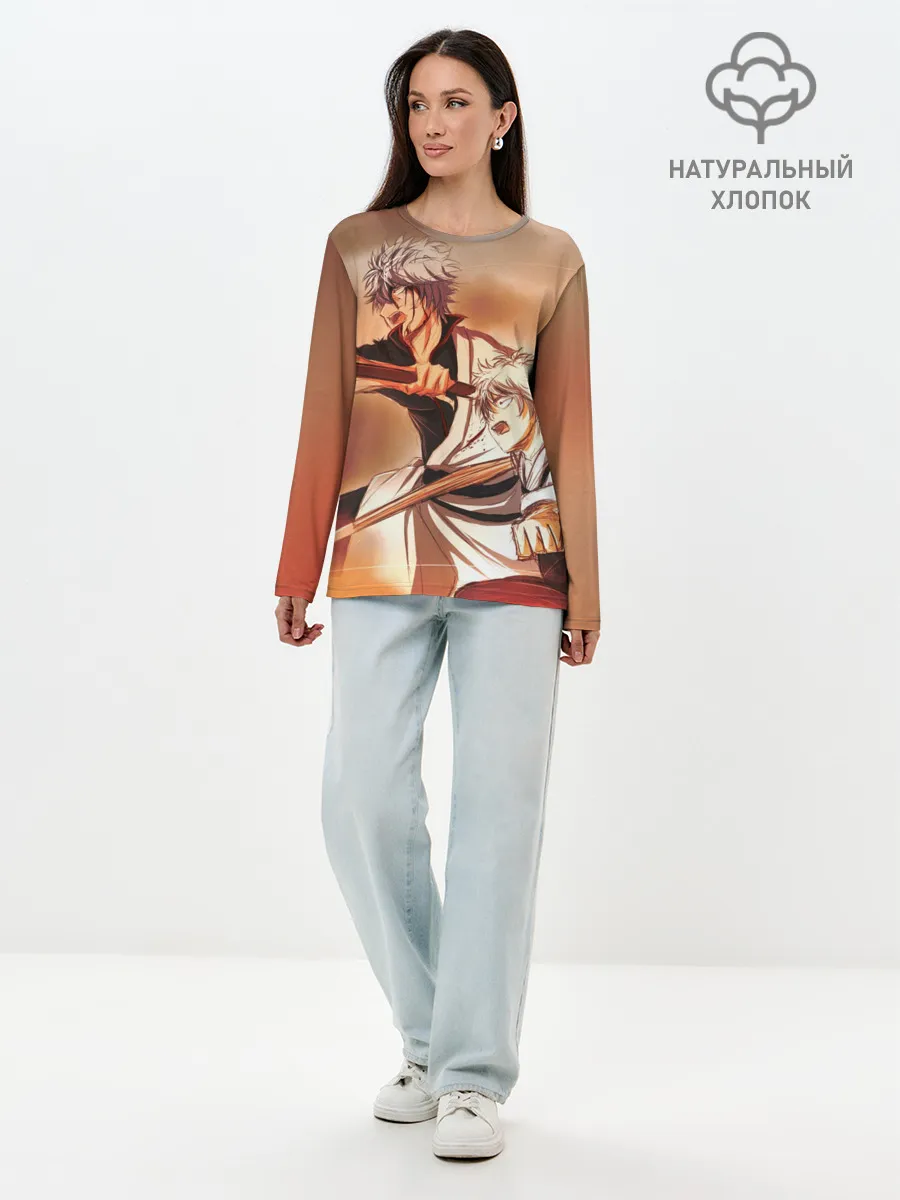 Лонгслив женский. Хлопок / гинтоки саката самурай