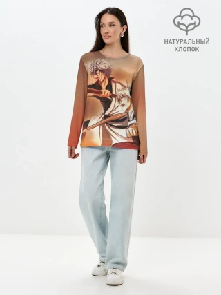 Лонгслив женский. Хлопок / гинтоки саката самурай