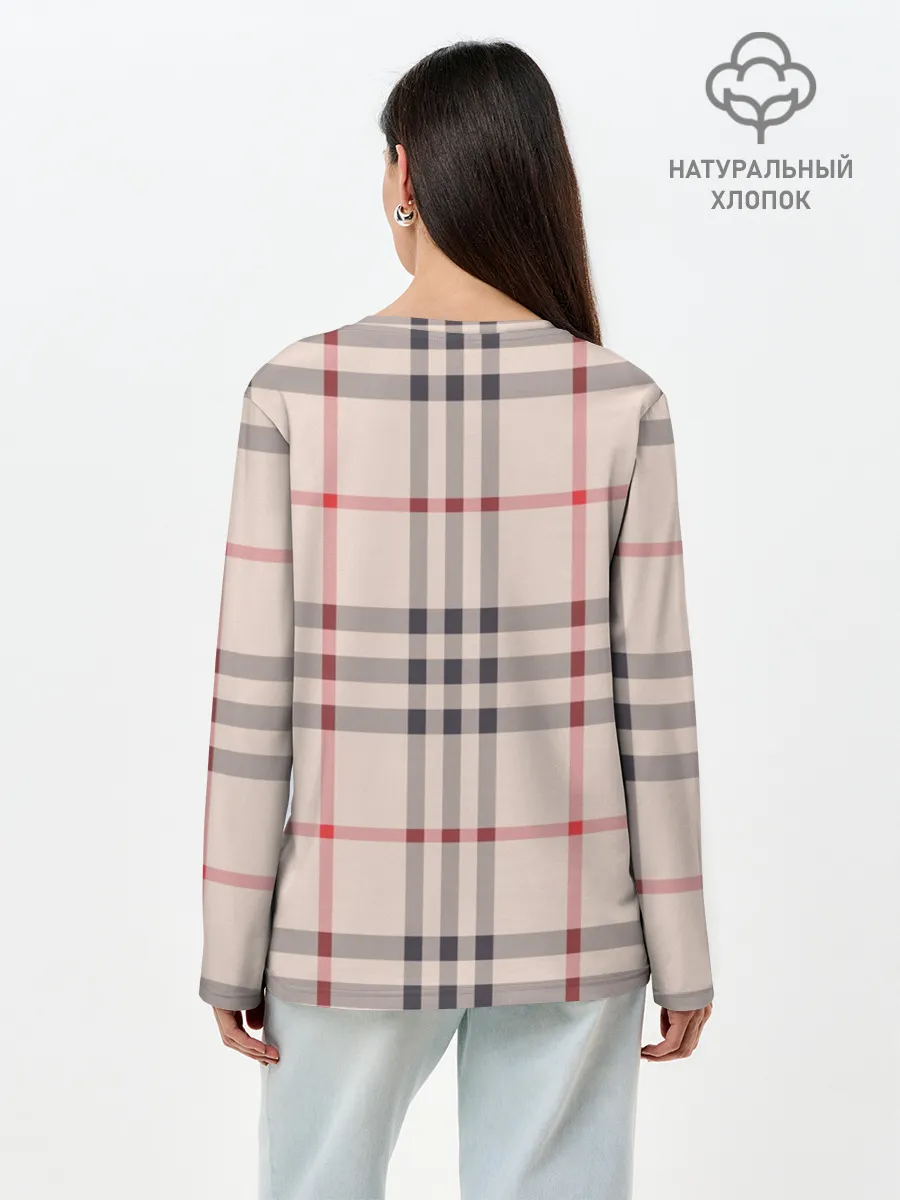 Лонгслив женский. Хлопок / Светлая клетка