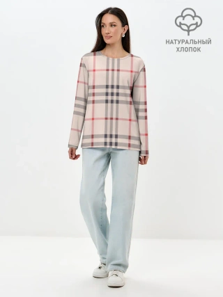 Лонгслив женский. Хлопок / Светлая клетка