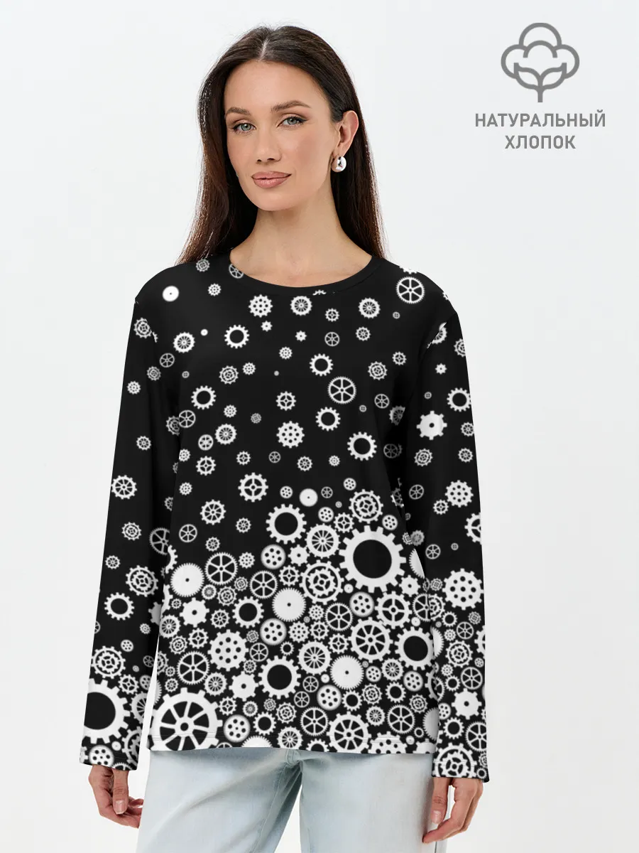 Лонгслив женский. Хлопок / Шестеренки
