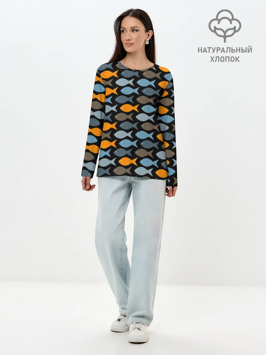 Лонгслив женский. Хлопок / Рыбки