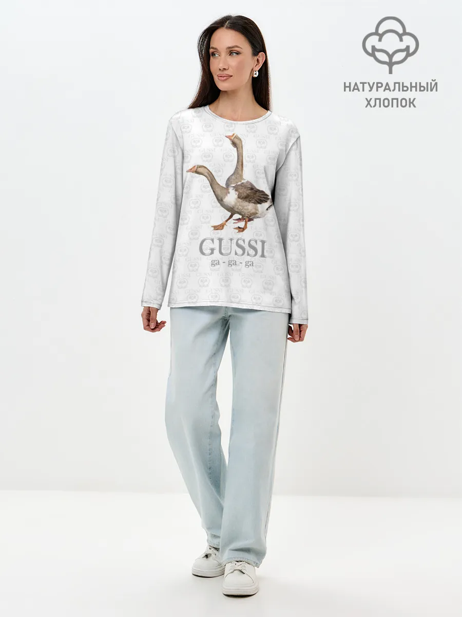 Лонгслив женский. Хлопок / Гуси