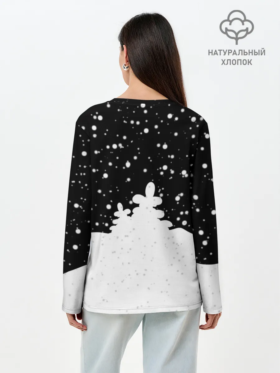 Лонгслив женский. Хлопок / Поросенок в цилиндре