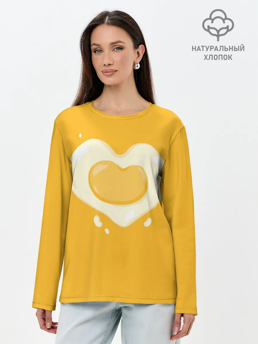 Лонгслив женский. Хлопок / Яичница Сердечко