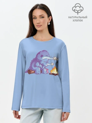 Лонгслив женский. Хлопок / Трицератопс у Костра