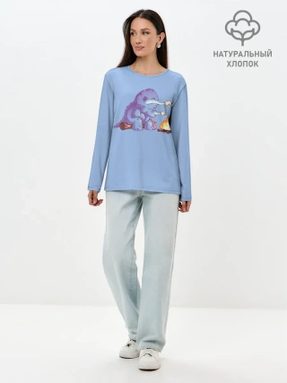 Лонгслив женский. Хлопок / Трицератопс у Костра