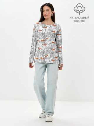 Лонгслив женский. Хлопок / Снеговики